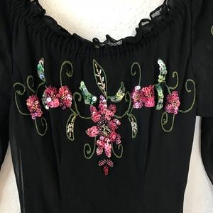 50% OFF! SUE WONG beaded, sheer off-shoulder Gown